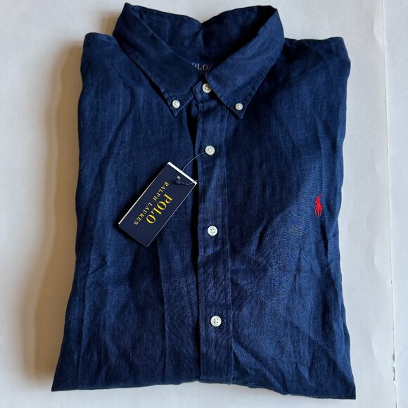 Polo Ralph Lauren Classic Fit Linen Long Sleeve Button Down Shirt Newport Navy - Picture 1 of 3